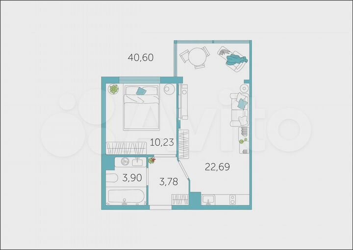 1-к. квартира, 40 м², 1/8 эт.