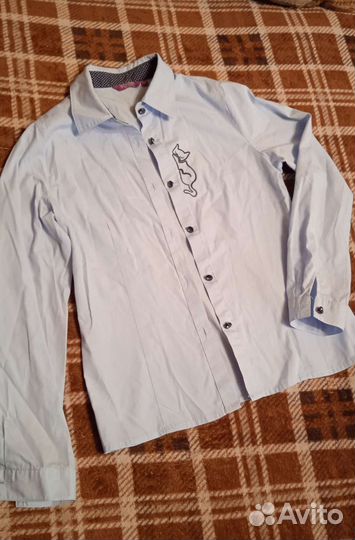 Рубашка блузка школьная голубая на девочку рост140