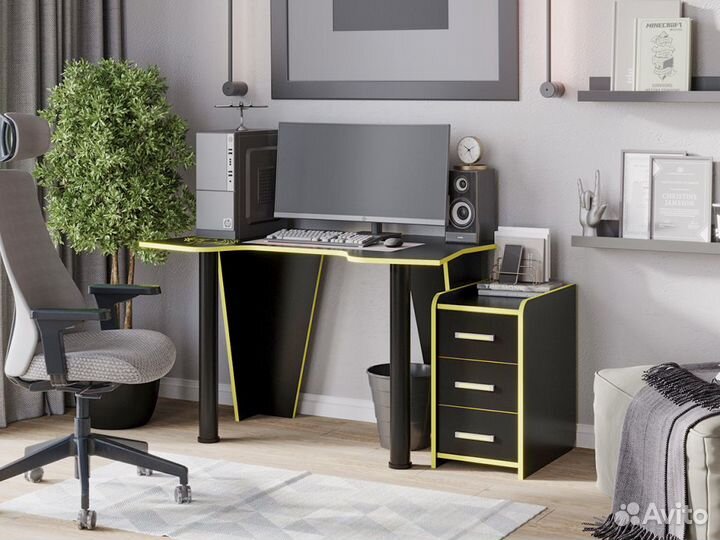 Компьютерный стол №9.1 и тумба №9.3 черный/желтый