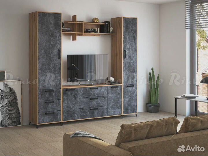 Гостиная модульная Пируэт-2 дуб вотан/бетон 2,3 м