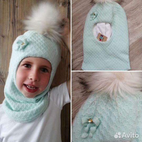 Шапка шлем для девочки зима