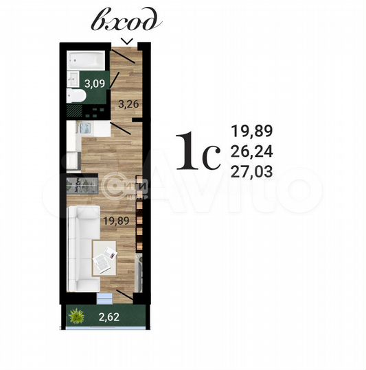 Квартира-студия, 27 м², 10/27 эт.