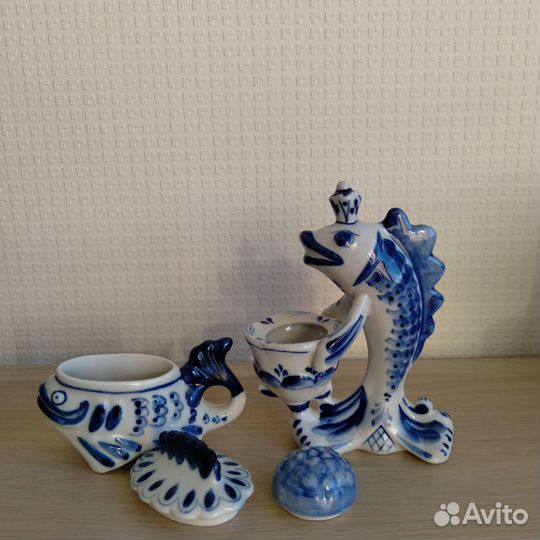 Гжельские солонки рыбки с крышками