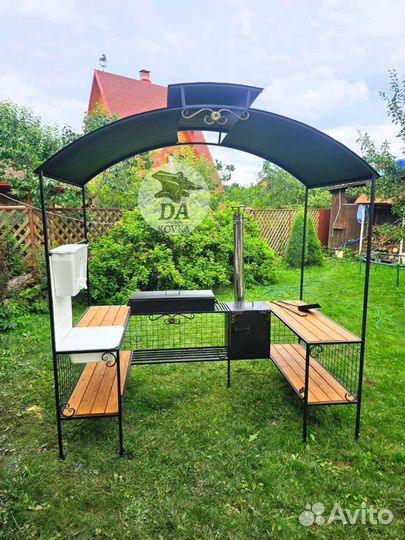 Мангал с печью под казан и крышей