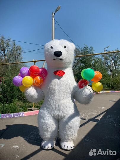 Белый мишка и Слоник поздравление, ростовая кукла