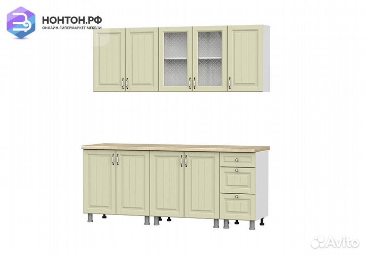 Кухня Белла 2.0 м белый / фисташковый текстурный