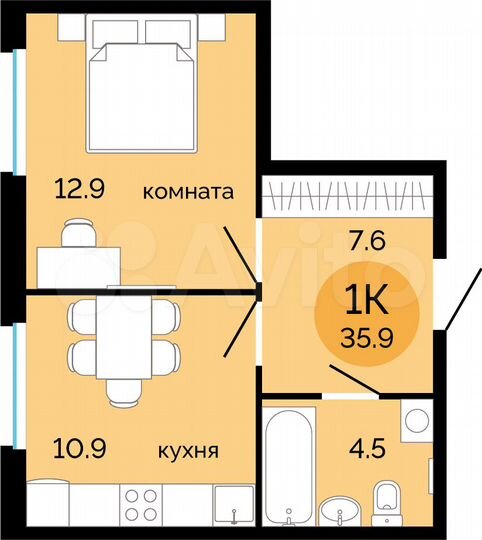 1-к. квартира, 35,9 м², 10/14 эт.