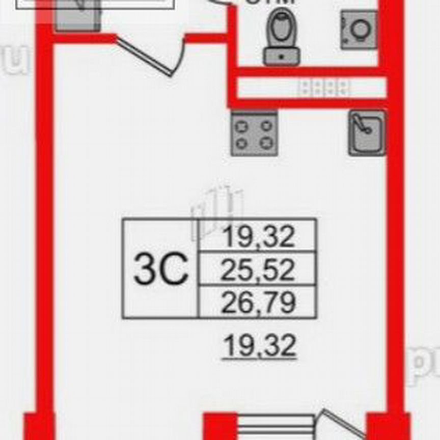 Квартира-студия, 25,3 м², 1/4 эт.