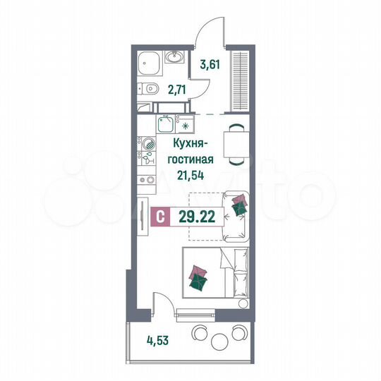 Квартира-студия, 29,2 м², 5/16 эт.