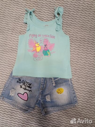 Шорты джинсовые и топы на девочку 110-116