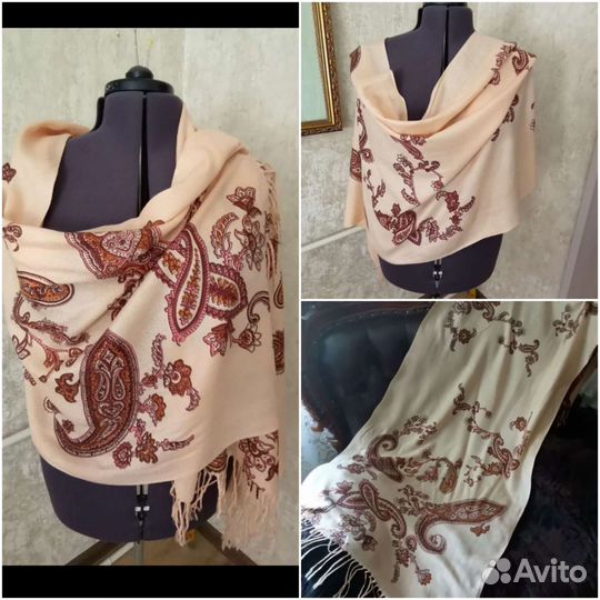 Нарядный женский шарф бохо, шаль, бактус, палантин