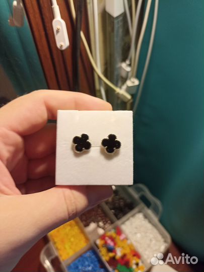 Серьги клевер серебро