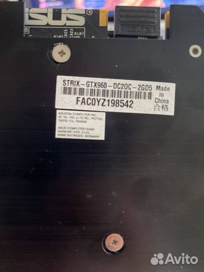 Видеокарта asus Strix OC GTX 960 2Gb