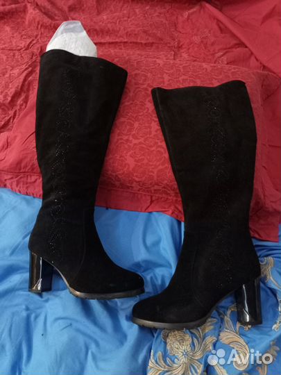 Сапоги женские замшевые