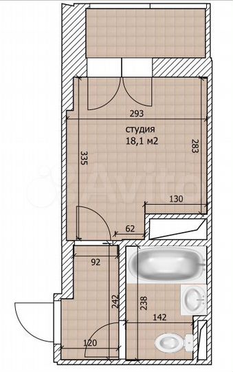 Квартира-студия, 18,1 м², 2/17 эт.