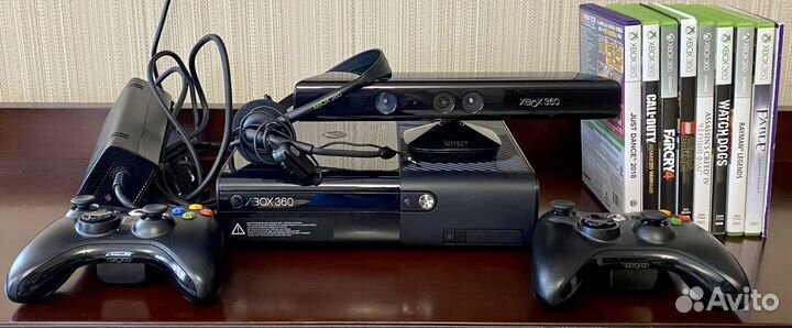 Xbox 360 + kinect + 2 джойстика + 9 игр