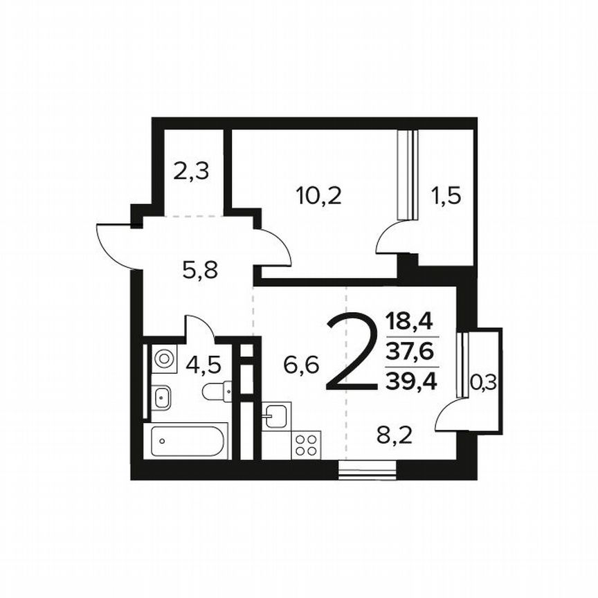 2-к. квартира, 39,4 м², 10/12 эт.