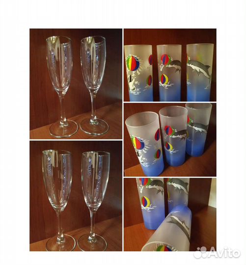 Фужеры для шампанского, набор стаканов Дельфины