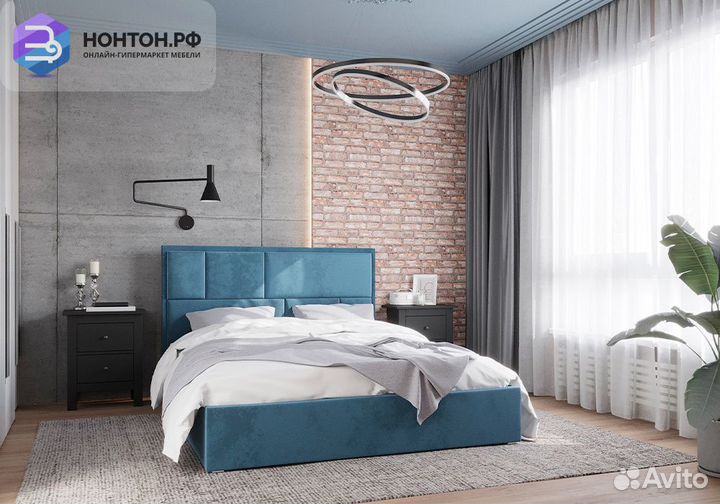 Кровать Madison с подъемным механизмом велюр синий