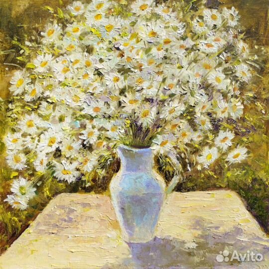 Картина с ромашками маслом 30х30