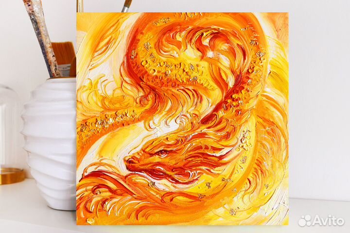 Картина маслом Золотой денежный дракон