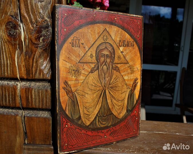 Старинная икона Господь Саваоф Север 23*16 темпера