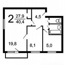 2-к. квартира, 39,4 м², 4/5 эт.