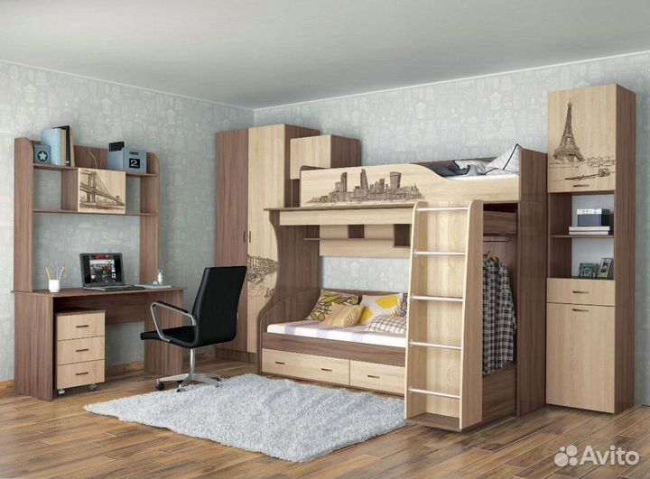 Кровать-чердак Орион детская со шкафом