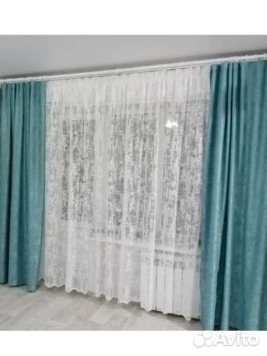 Тюль мрамор готовый 3-4м и шторы, готовые шторы