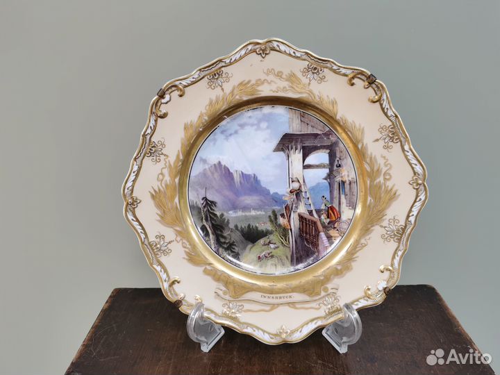 Тарелка блюдо 19 век ручная роспись живопись