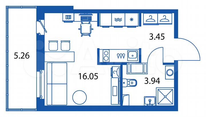 Квартира-студия, 25,1 м², 2/12 эт.