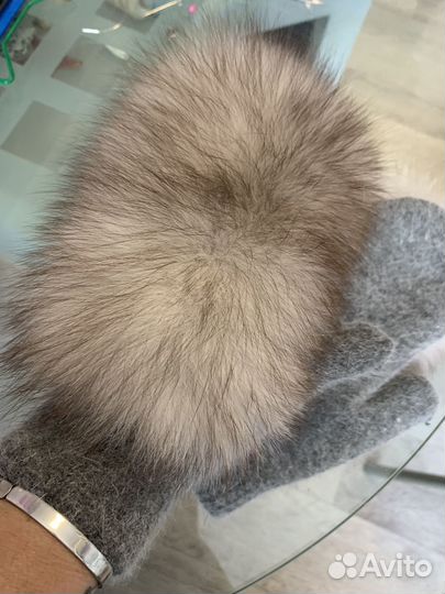 Варежки рукавички ангора +натуральный песец