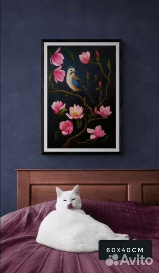 Картина маслом с птицей