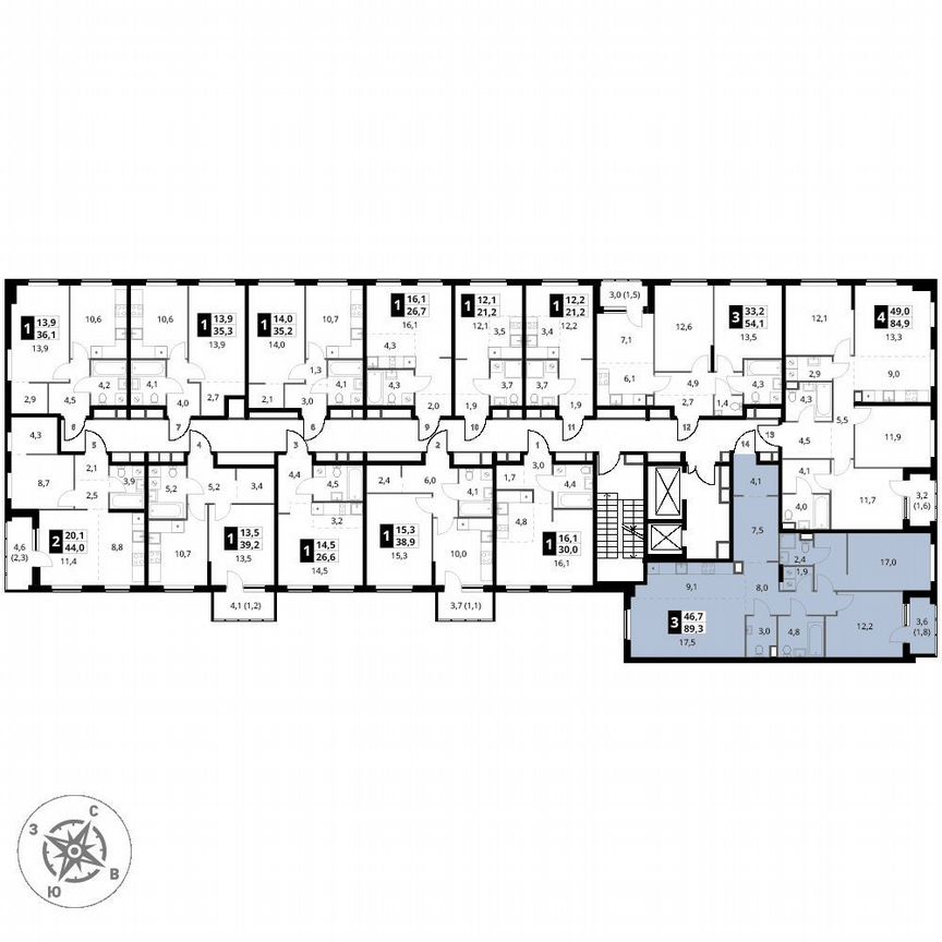 2-к. квартира, 89,3 м², 2/15 эт.