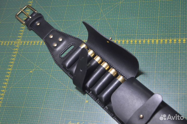 Кожаный патронташ 12 калибр 24 патрона. Черный