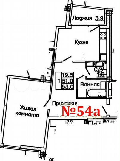 1-к. квартира, 53 м², 11/16 эт.