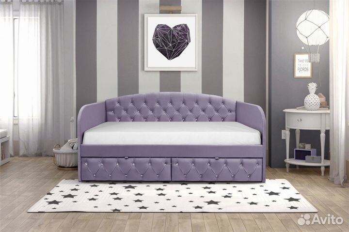 Детская мягкая кровать София дуга каретная стяжка