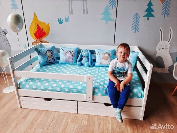 Кроватка софа от 2х лет с бортиком берёза