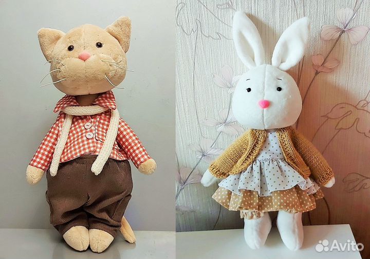 Куклы ручной работы Зайка и Котик