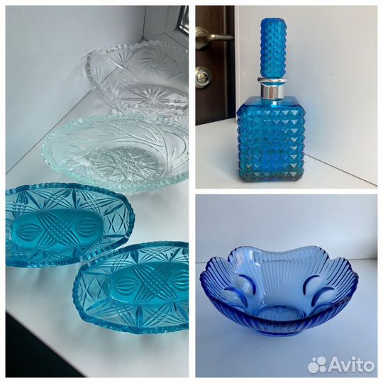 Ваза салатник синее стекло