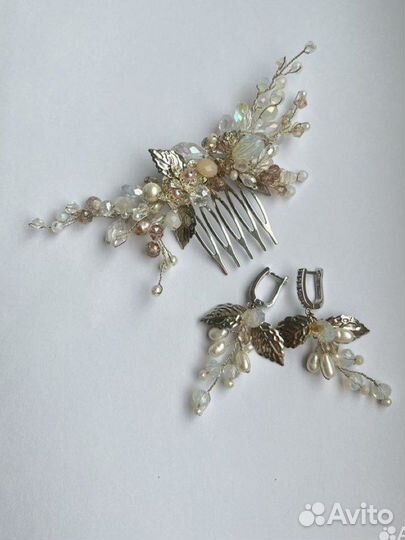 Свадебный гребень в прическу и сережки