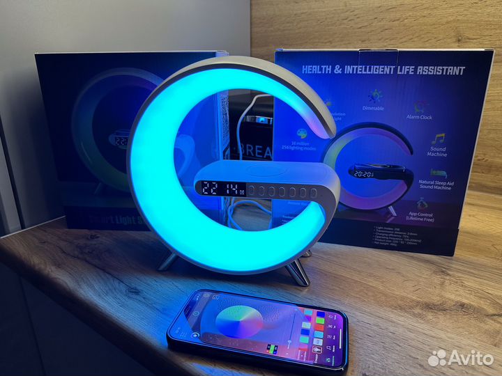 Умный ночник Bluetooth Колонка и Зарядка Беспровод