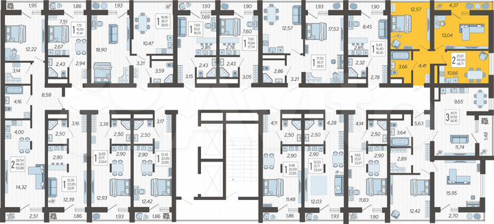2-к. квартира, 48,7 м², 6/19 эт.