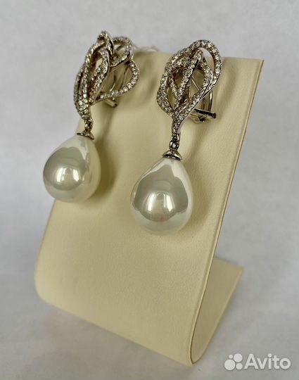 Серебряные серьги с жемчугом и фианитами