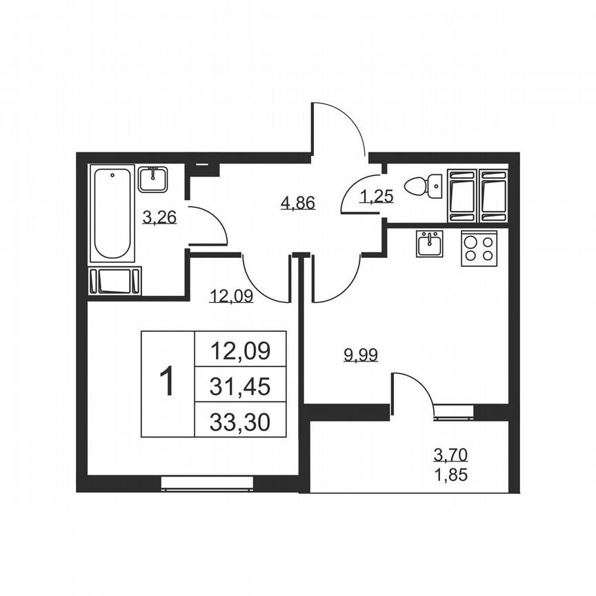 1-к. квартира, 33,3 м², 14/19 эт.