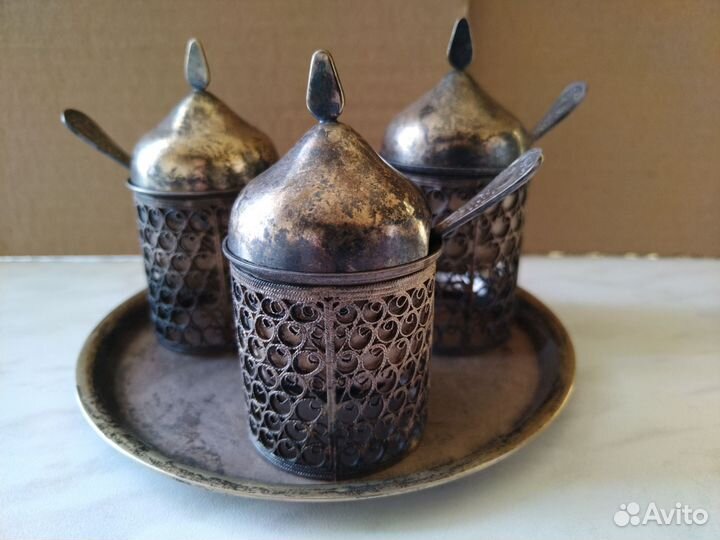 Набор для специй/ икорницы Мельхиор 3 богатыря