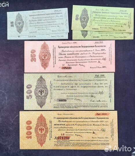 25, 50, 250 и 1000 1919 г. Омск. Колчак. Пресс