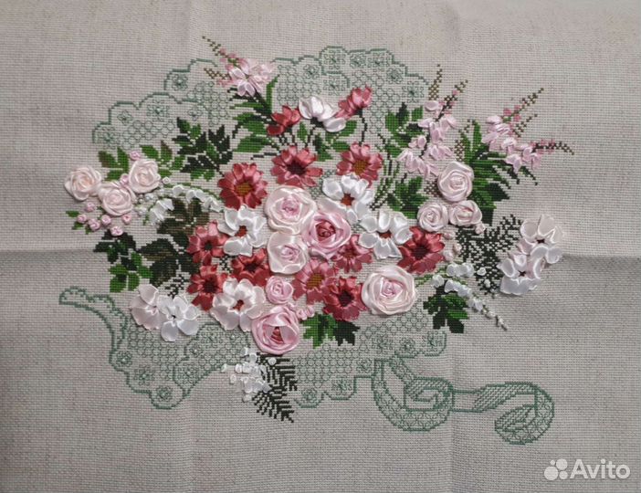 Подарок на свадьбу - вышивка лентами, имена по зак