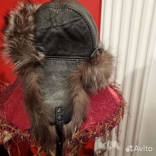 Шапка 56см лиса/кожа натур