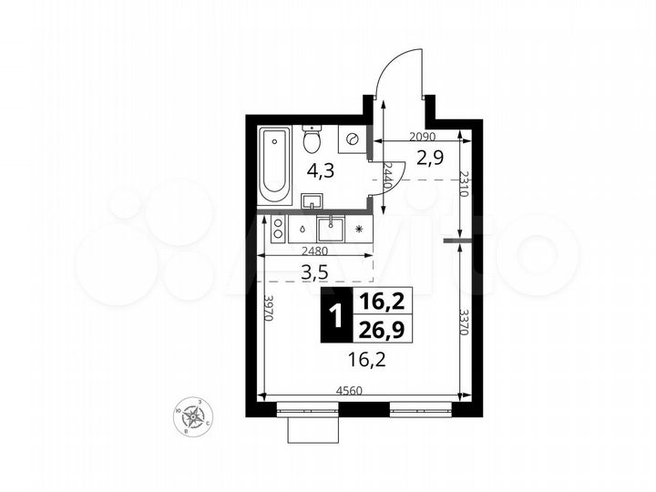 Квартира-студия, 26,9 м², 7/18 эт.